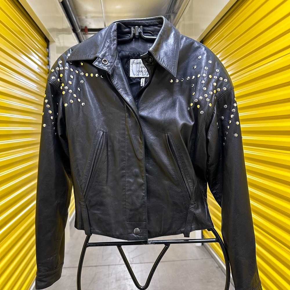 Vintage Claude Montana Pour Ideal Cuir Lamb Leather  Studded Crop Jacket